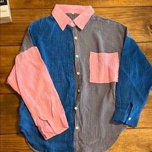 Colorblock Men's Shirt - Blue, Pink, Gray